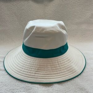 HERMES white and turquoise cotton sun hat wide brim size 57